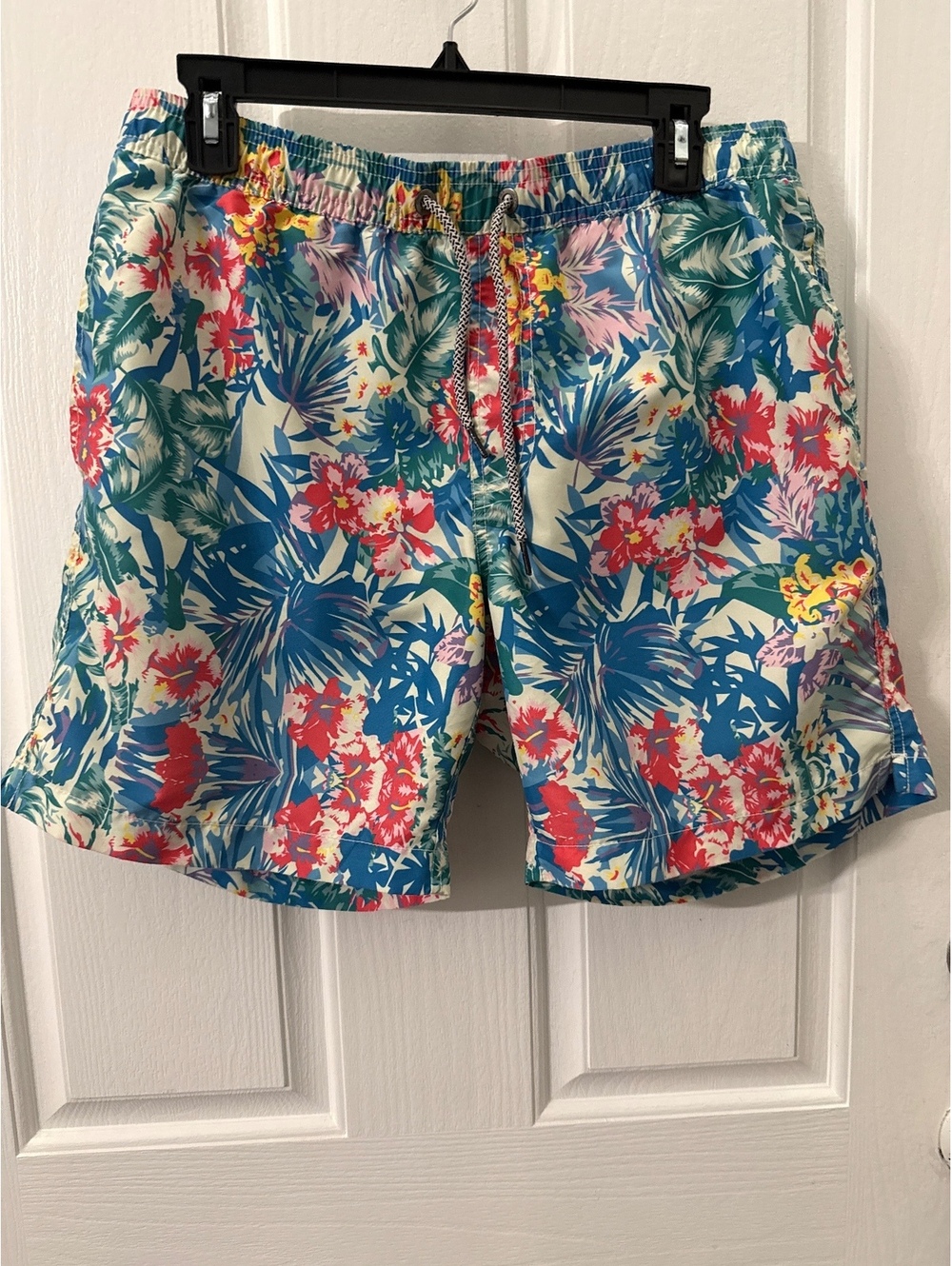Men's Large Tropical Floral Swim Trunks with Elastic Waistband and Drawstring
